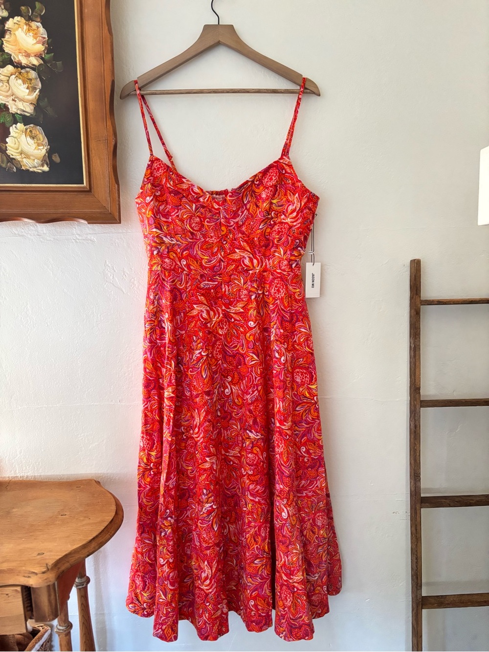 Jason Wu Red & Pink Paisley Midi Dress